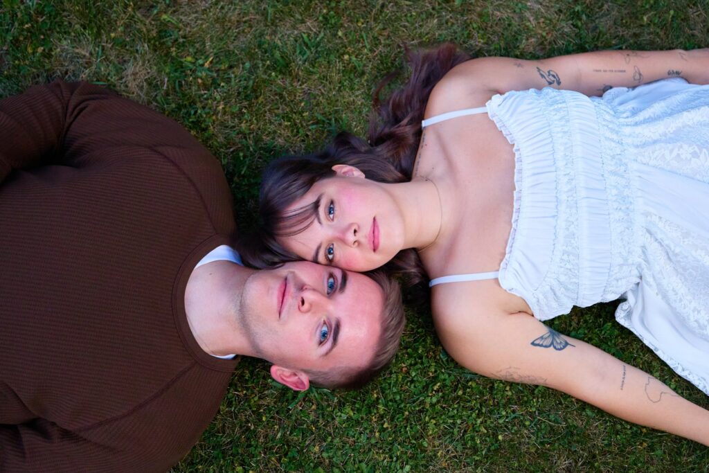 Engagement couple Colorado aerial view